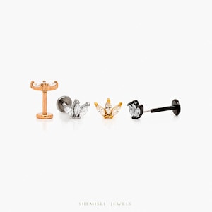 Petite boucle d'oreille sans filet à 3 feuilles, pierre blanche, calibre 20,18,16, 5-10 mm, Unisexe, Acier chirurgical, SHEMISLI SS549