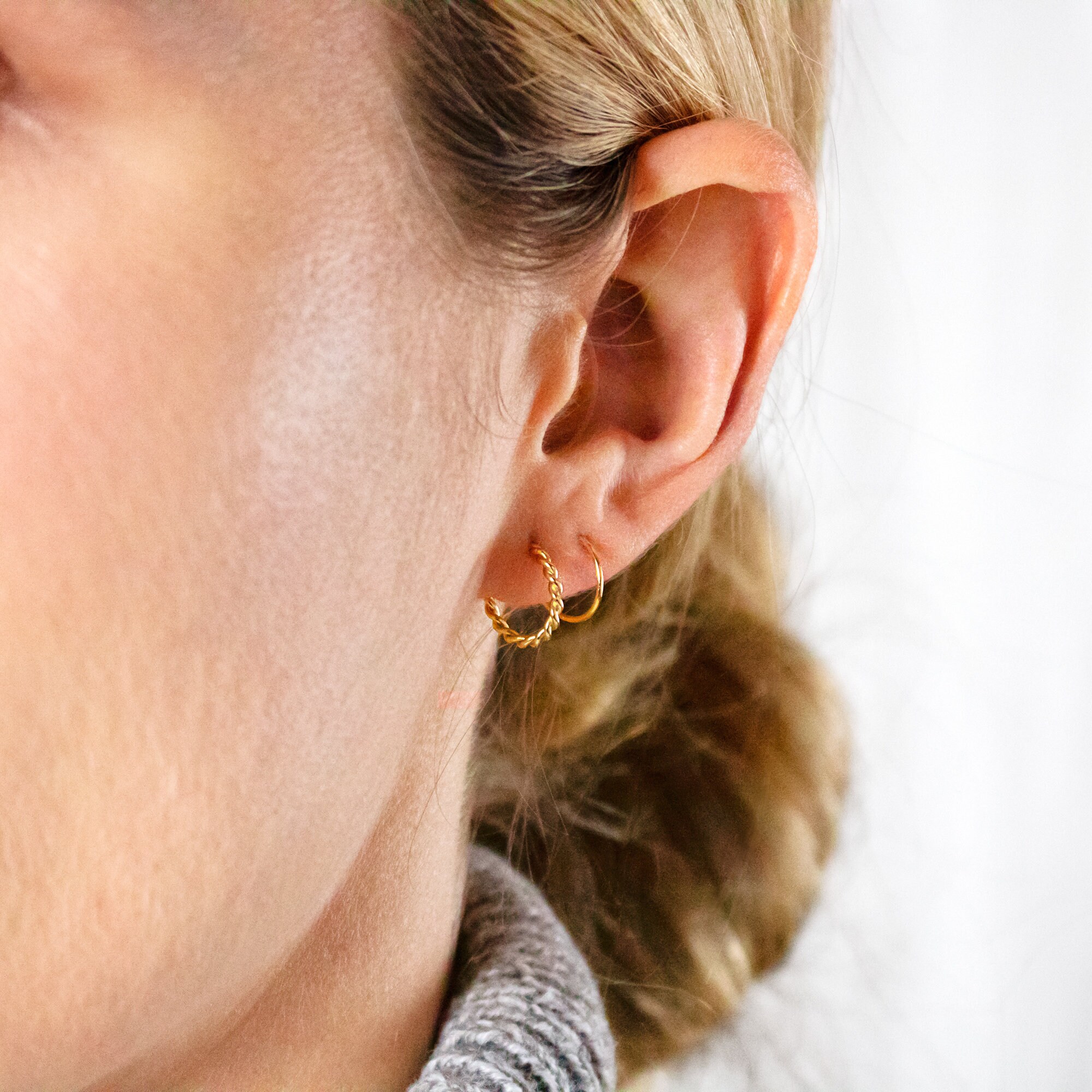 Double Hoop Earrings Only 1 Piercing needed Gold Silver Etsy