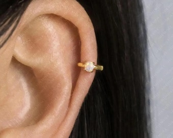 Single Gemstone Cartilage Hoop, Helix Earring, Minimalist Style, A-SH616 SH626 SH636 SH646 SH656 SH666