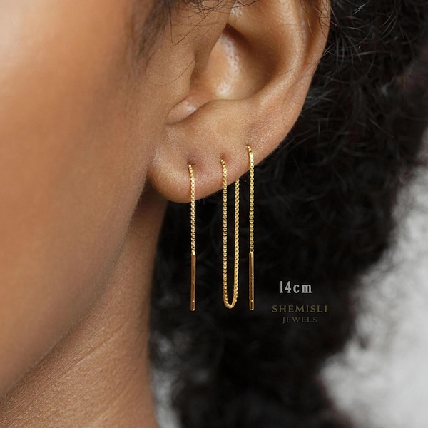 Long Ear Threader Stud Earrings, Minimalist Chain Jewelry