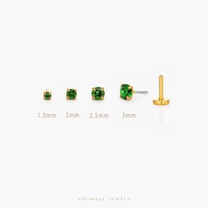 Emerald Flat Back Earrings, Threadless Cartilage Stud