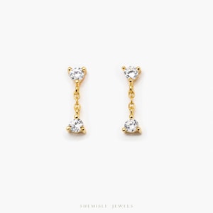 Boucles d'oreilles pendantes CZ, pierre blanche, unisexe, or, argent SHEMISLI - Extrémité papillon SS209, Extrémité sphérique vissée SS747 (type A)