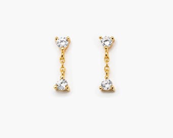 CZ Dangle Stud, Butterfly End or Screw Ball End Earring, Minimalist Style, A-SS209 SS747