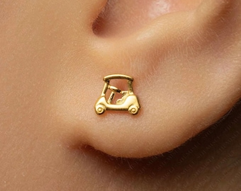 Golf Cart Stud, Threadless Flat Back Earring, Minimalist Style, A-SS1504