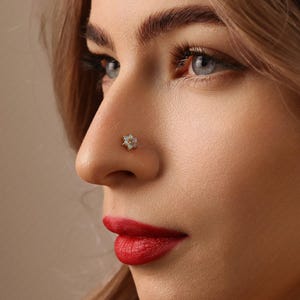 Petit clou de nez à dos plat sans filetage, 6 pétales, pierre d'opale, calibre 20, 18, 16, 5-10 mm, unisexe, acier chirurgical, SHEMISLI SS559