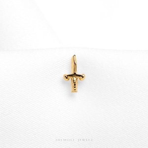 Petite boucle d'oreille sans filetage à dos plat avec couteau, calibre 20,18,16, 5-10 mm unisexe, acier chirurgical SHEMISLI SS1098
