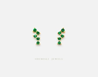 Emerald Zigzag Stud, Earring, Minimalist Style, A-SS256