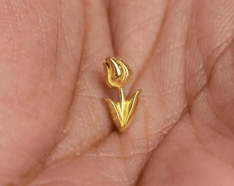 Clous d'oreille tulipe, boucle d'oreille sans filet à dos plat, style minimaliste, A-SS1233