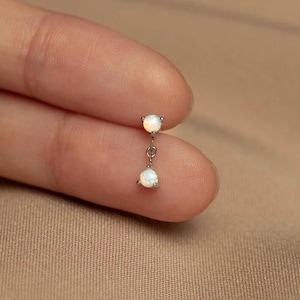 Dangle Opal Nose Stud, Threadless Flat Back, Minimalist Style, A-SS893