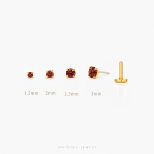 Tiny Garnet Threadless Flat Back Earring, January Birthstone, 20,18,16ga, 5-10mm, Unisex, Surgical Steel, SS597 SS598 SS599 SS600