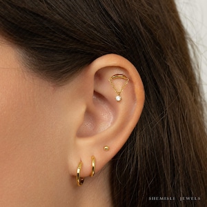 Petite boucle d'oreille sans fil à dos plat avec chaîne, calibre 20,18,16, 5-10 mm unisexe, acier chirurgical SHEMISLI SS1004