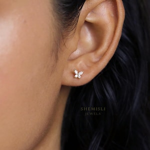 Clou d'oreille papillon minuscule CZ, unisexe, or, argent SHEMISLI - SS043