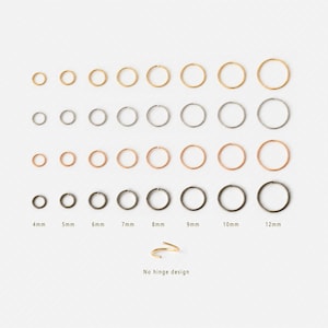 Thin Hoop Ring for Ear, Nose Piercings, No Hinge Design, 20ga, 4, 5, 6, 7, 8, 9, 10, 12mm, Unisex, Gold Filled, Silver SH284-292