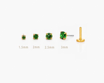 Emerald Stud, Threadless Flat Back Earring, Minimalist Style, A-SS507 SS508 SS509 SS510