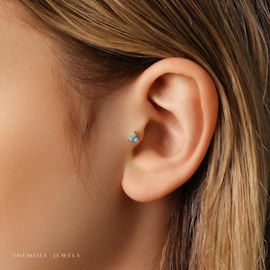 Petit clou tragus sans filetage à dos plat, 3 pétales turquoise, calibre 20, 18, 16, 5-10 mm, unisexe, acier chirurgical, SHEMISLI SS570