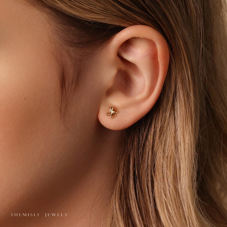 Octopus Stud, Threadless Flat Back Earring, Minimalist Style, A-SS576 image 5