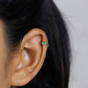 Bijou d'oreille en pierre CZ émeraude, boucle d'oreille sans piercing, unisexe, or, argent SHEMISLI SF045