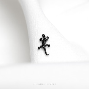 Petite boucle d'oreille sans fil à dos plat Geko salamandre noire, Or, Acier, Rose, calibre 20,18,16, 5-10 mm Unisexe, Acier chirurgical SHEMISLI SS1020