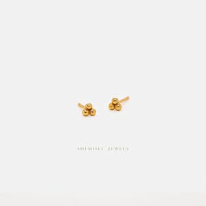 Super Tiny 3 beads Stud Earring, Unisex, Gold, Silver - SS081