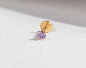 Amethyst Lip Stud, Threadless Flat Back, Minimalist Style, A-SS603
