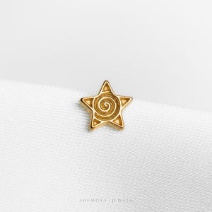 Tiny Star with Spiral Threadless Flat Back Earring, Swirl Twinkle Star, 20,18,16ga, 5-10mm Unisex, Surgical Steel SHEMISLI SS1160