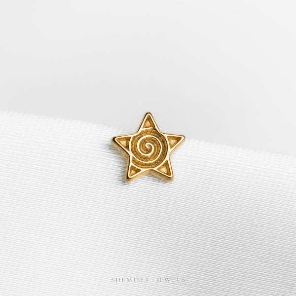 Star with Spiral Stud, Threadless Flat Back Earring, Minimalist Style, A-SS1160