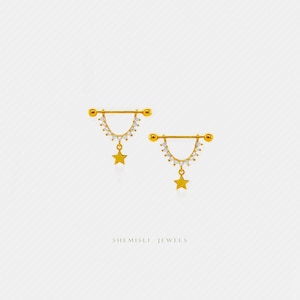 Demi-créole avec étoile pendante, boucle d'oreille hélicoïdale, Huggies, unisexe, or, argent SHEMISLI SH602