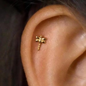 Dragonfly Stud, Threadless Flat Back Earring, Minimalist Style, A-SS581