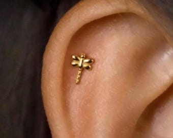 Dragonfly Stud, Threadless Flat Back Earring, Minimalist Style, A-SS581