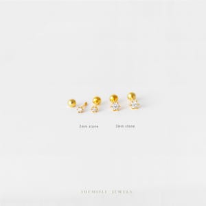Dainty Clear CZ Stud With Screw Ball End (Type A and Type B), 2mm, 3mm, Unisex, Gold, Silver SHEMISLI - SS786, SS788 (SS178 Type B)