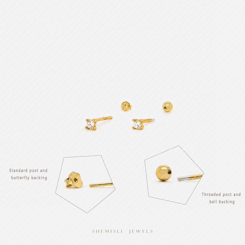 White CZ Studs, 1.5, 2, 2.5, 3mm, Gold, Silver SS221, SS072, SS158, SS073 Butterfly End, SS463, SS464, SS465, SS466 Screw Ball End Type A image 3