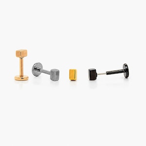 Rectangle Stud, Threadless Flat Back Earring, Modern Geometric Jewelry, Minimalist Style, A-SS591