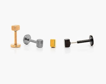 Rectangle Stud, Threadless Flat Back Earring, Modern Geometric Jewelry, Minimalist Style, A-SS591