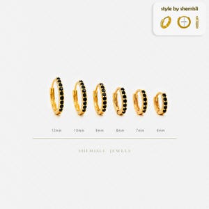 Black Stone CZ Hoop Earring, Huggies, 6, 7, 8, 9, 10, 12mm Unisex, Gold, Silver SHEMISLI SH153, SH154, SH155, SH156, SH157, SH158
