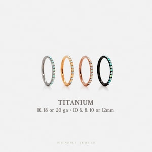 Titanium Opal and CZ Round Paved Earring, 20ga, 18ga, 16ga, ID 6, 8, 10, 12mm, Unisex, G23 Titanium, SHEMISLI SH496...SH506...SH516...
