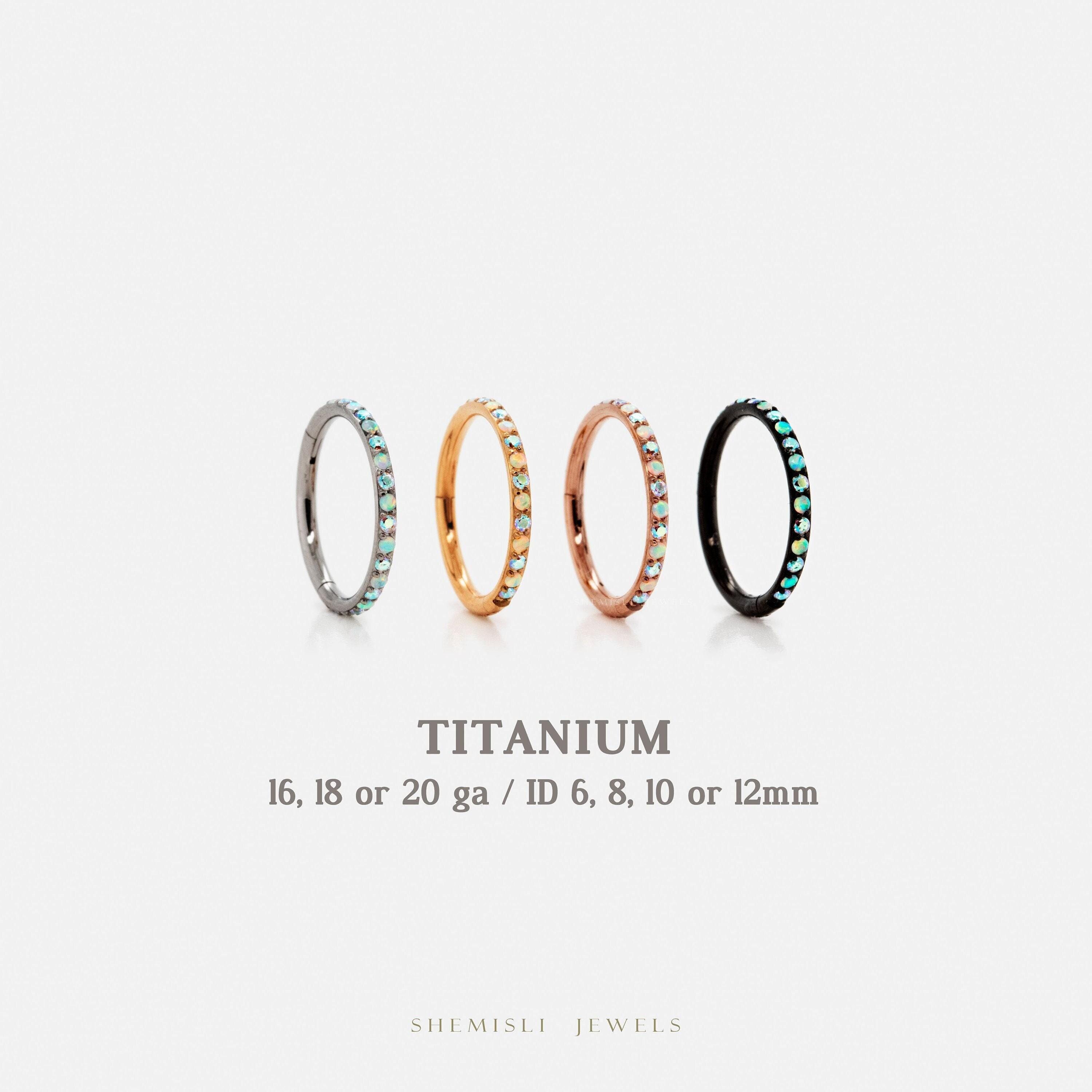 Titanium Opal and CZ Round Paved Earring, 20ga, 18ga, 16ga, ID 6, 8, 10, 12mm, Unisex, G23 Titanium, SHEMISLI SH496...SH506...SH516...