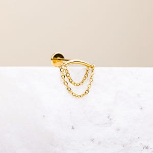 Double Dangle Chain Stud, Threadless Flat Back Earring, Minimalist Style, A-SS1002
