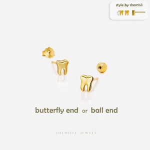 Tooth Stud Earring, Butterfly End or Screw Ball End for Ear Stacking