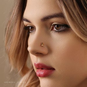 Teddy Bear Nose Stud, Threadless Flat Back, Minimalist Style, A-SS978 image 6