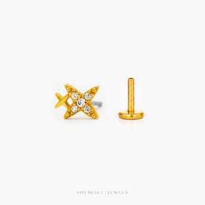 Petite boucle d'oreille sans filetage double étoile à dos plat, calibre 20,18,16, 5-10 mm unisexe, acier chirurgical SHEMISLI SS868