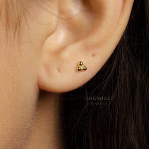 Super Tiny 3 beads Stud Earring, Unisex, Gold, Silver - SS081