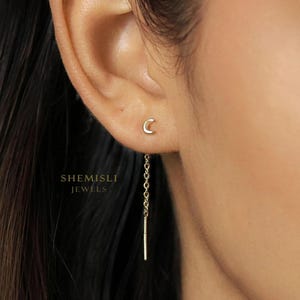 Moon Ear Threader, Stud Earring, Minimalist Style, A-ST012 NOBKG