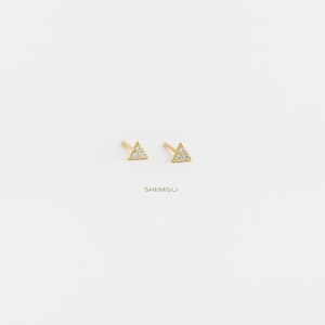 Clous d'oreilles triangle minuscule CZ, unisexe, or, argent SHEMISLI SS020