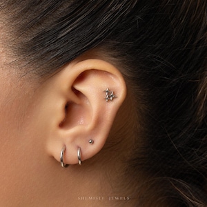 Boucle d'oreille sans filetage à dos plat Tiny Twinkle Stars, calibre 20,18,16, 5-10 mm unisexe, acier chirurgical SHEMISLI SS1138