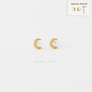 Clou d'oreille petite lune, boucle d'oreille céleste, mini clou, unisexe, or, argent SHEMISLI SS134 extrémité papillon, SS859 visser embout sphérique (type A)