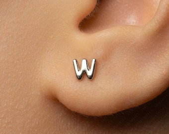 Uppercase Letter W Stud, Threadless Flat Back Earring, Minimalist Style, A-SS1643