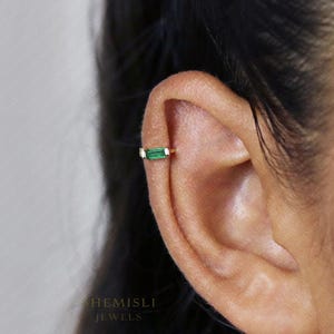 Créoles émeraude baguette Helix, Huggies, unisexe, or, argent SHEMISLI - SH169, SH321, SH322