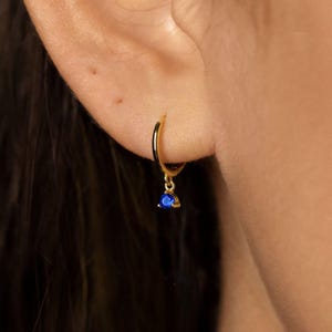 Sapphire CZ Drop Hoop Earring, Huggies, Unisex, Gold, Silver SHEMISLI SH340