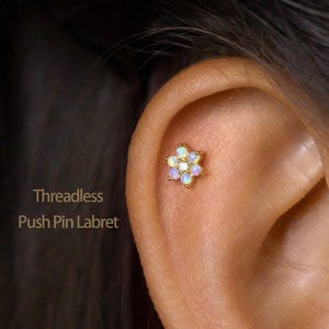 Petites boucles d'oreilles plates sans filetage à 6 pétales de pierre d'opale, calibre 20,18,16, 5-10 mm, unisexe, acier chirurgical, SHEMISLI SS559