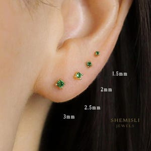 Emerald CZ Stud, Butterfly End or Screw Ball End Earring, Minimalist Style, A-SS222 SS086 SS180 SS087 SS467 SS468 SS469 SS470